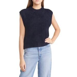 Madewell Blue Bouclé Cropped Sweater Vest Mock Neck Sleeveless Soft XS